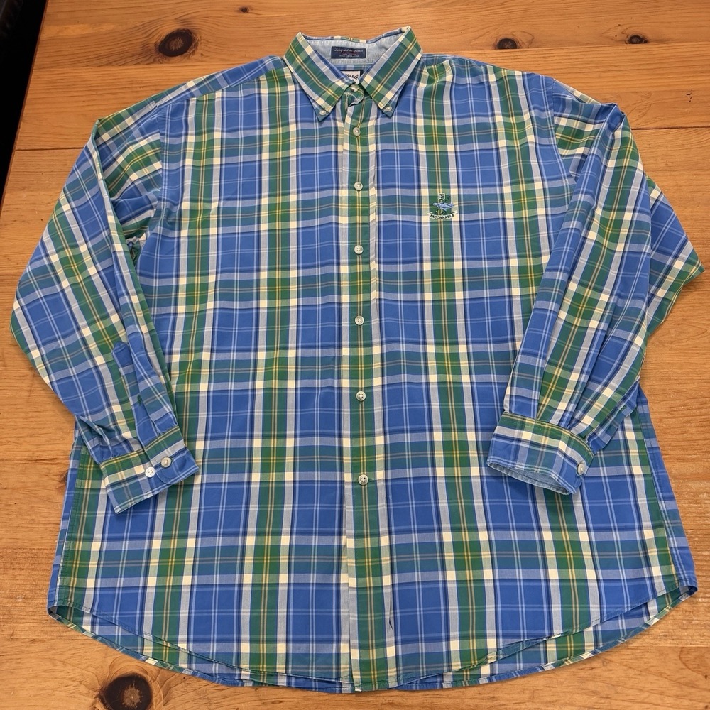 Facconable Men's Plaid Button Down Shirt Golf Bird Logo Crest XL Embroidered